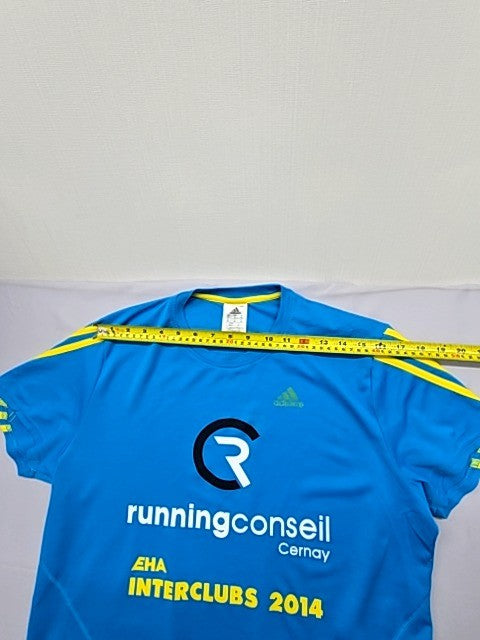 Adidas Women's Blue Running T-Shirt M Vintage 2014 Yellow Stripes