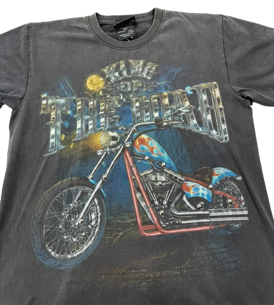 Rock Chang Men's T-Shirt Black Biker Chopper 3D Glow In Dark Heavyweight Medium