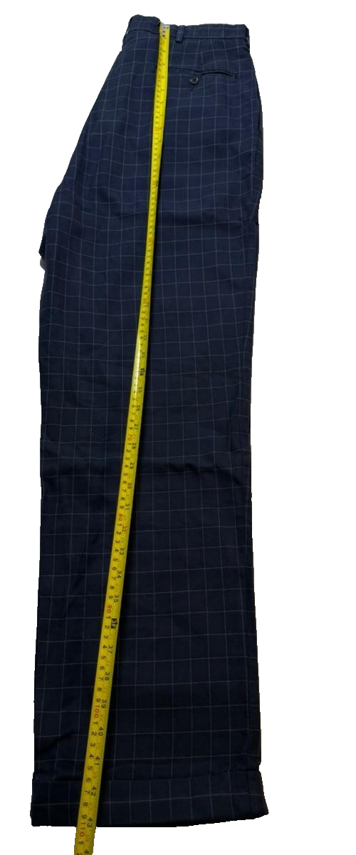 Vintage Polo Ralph Lauren Navy Blue Cotton Windowpane Pleated Trousers Pant 34