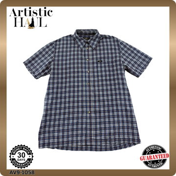 Lee Men's L Blue Plaid Short Sleeve Button-Down 100% Cotton Casual Shirt