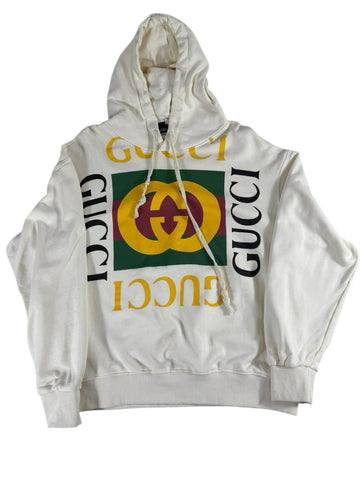 Gucci Logo Print Hoodie Sweatshirt White Size XS Authentic Luxury Wear
