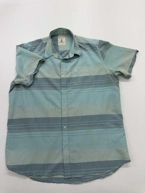 Polo Men Light Blue Striped Cotton Button-Up Logo Shirt XL Regular