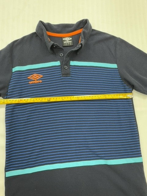Umbro Men's Navy Blue Striped Polo Shirt Size S Cotton
