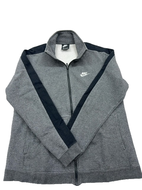 Nike Men's L Grey Full-Zip Fleece Hoodie Swoosh Long Sleeve