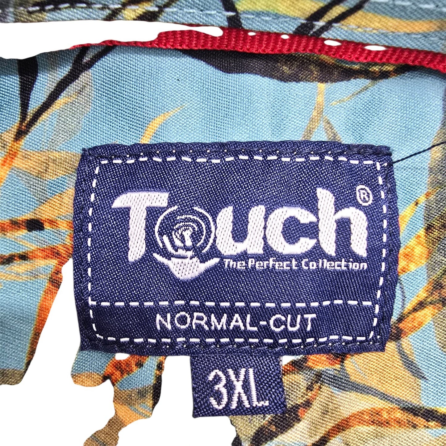 Touch Men's Blue Floral Camp Collar Cotton Shirt 3XL Vintage