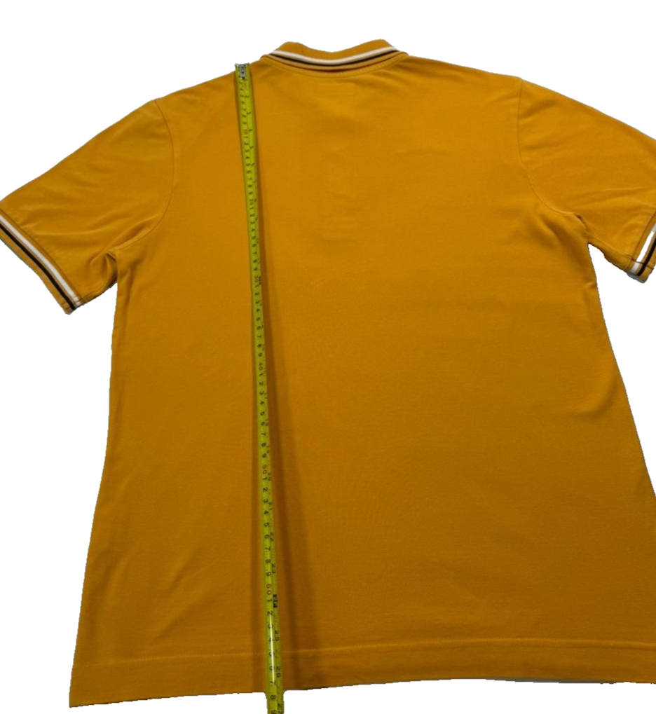 Men's Retro Kappa Yellow Polo With Striped Collar And Cuffs - Size Small