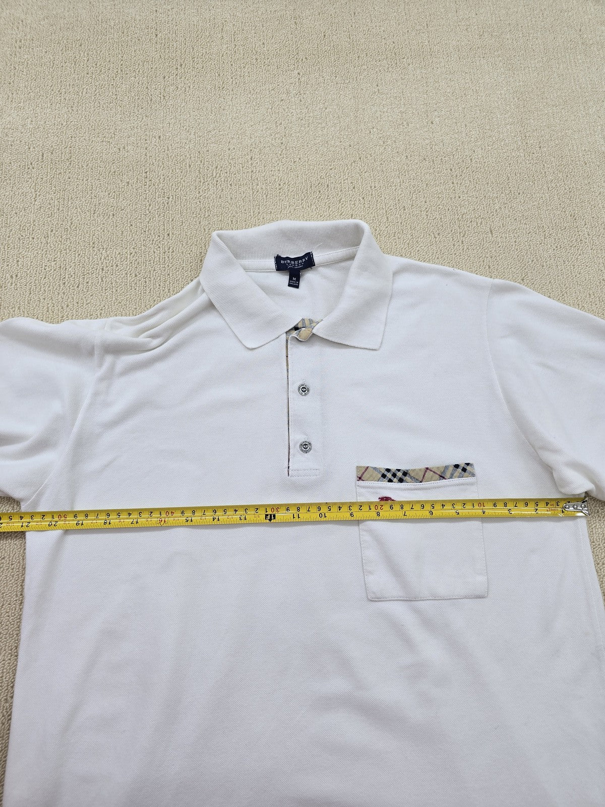 Burberry Men's White Check Polo Shirt M Short Sleeve Cotton England