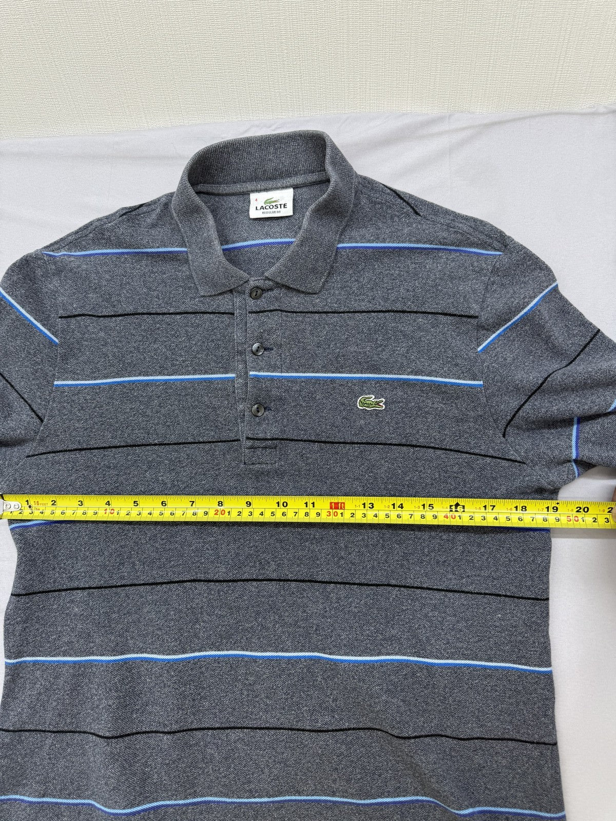 Lacoste Men's Polo Shirt Size 4 Gray Stripe Cotton F8330