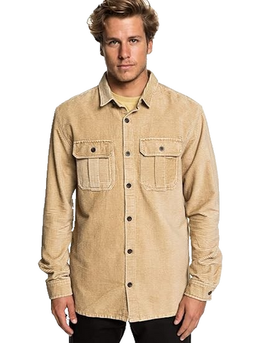 Quiksilver Men's Tan Corduroy Button-Up Shirt Long Sleeve Casual Size M