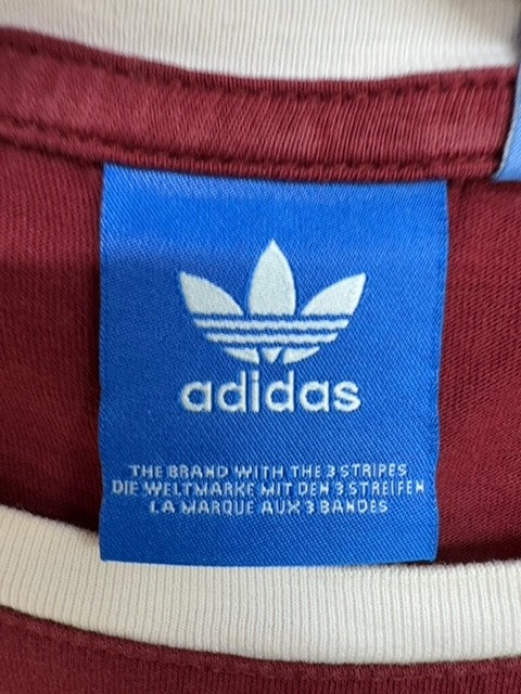 Adidas Originals 3 Stripes Burgundy Slim T-Shirt UK 8 US Cotton Men's