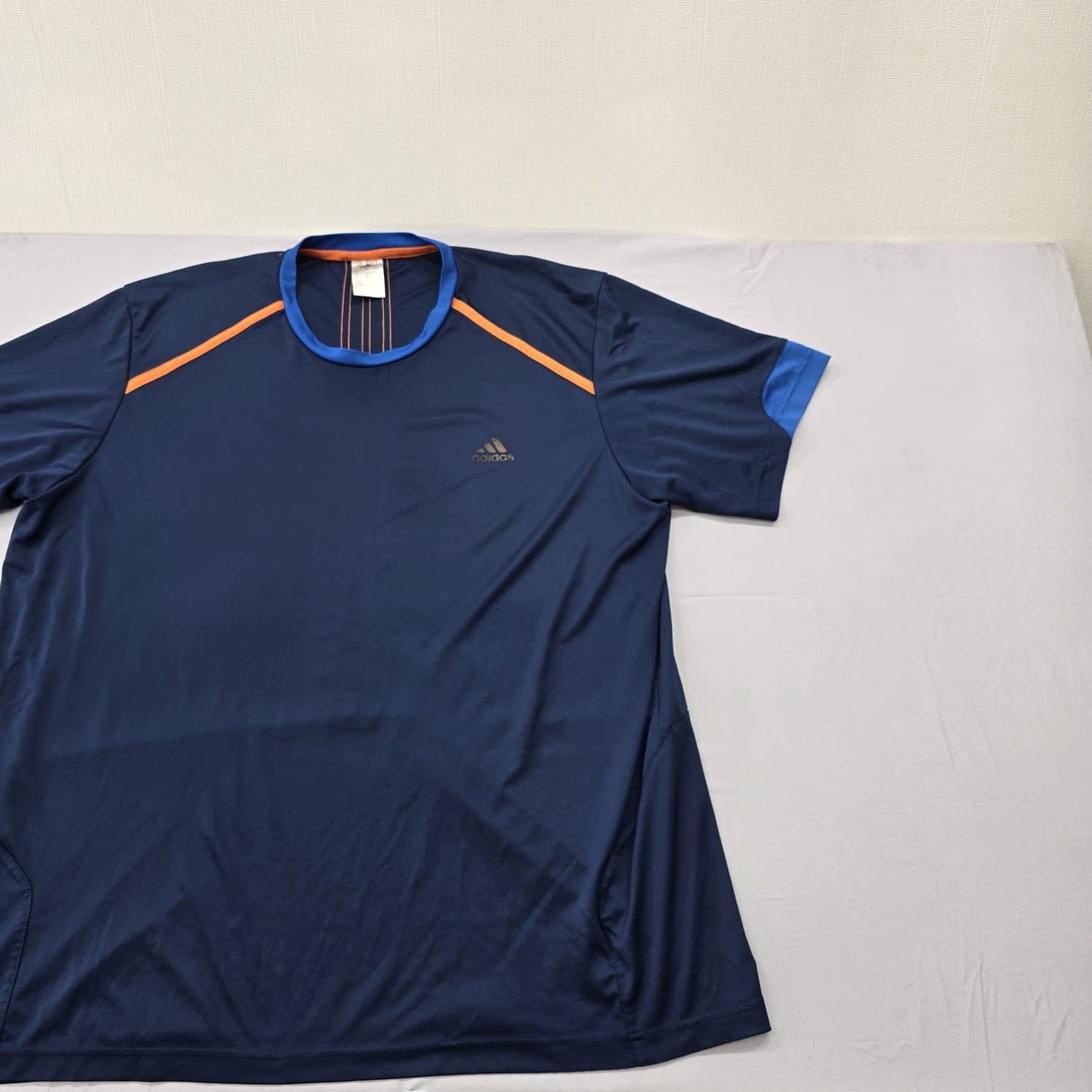 Adidas Men's Navy Blue Short Sleeve T-Shirt Size 2XL Orange Stripes