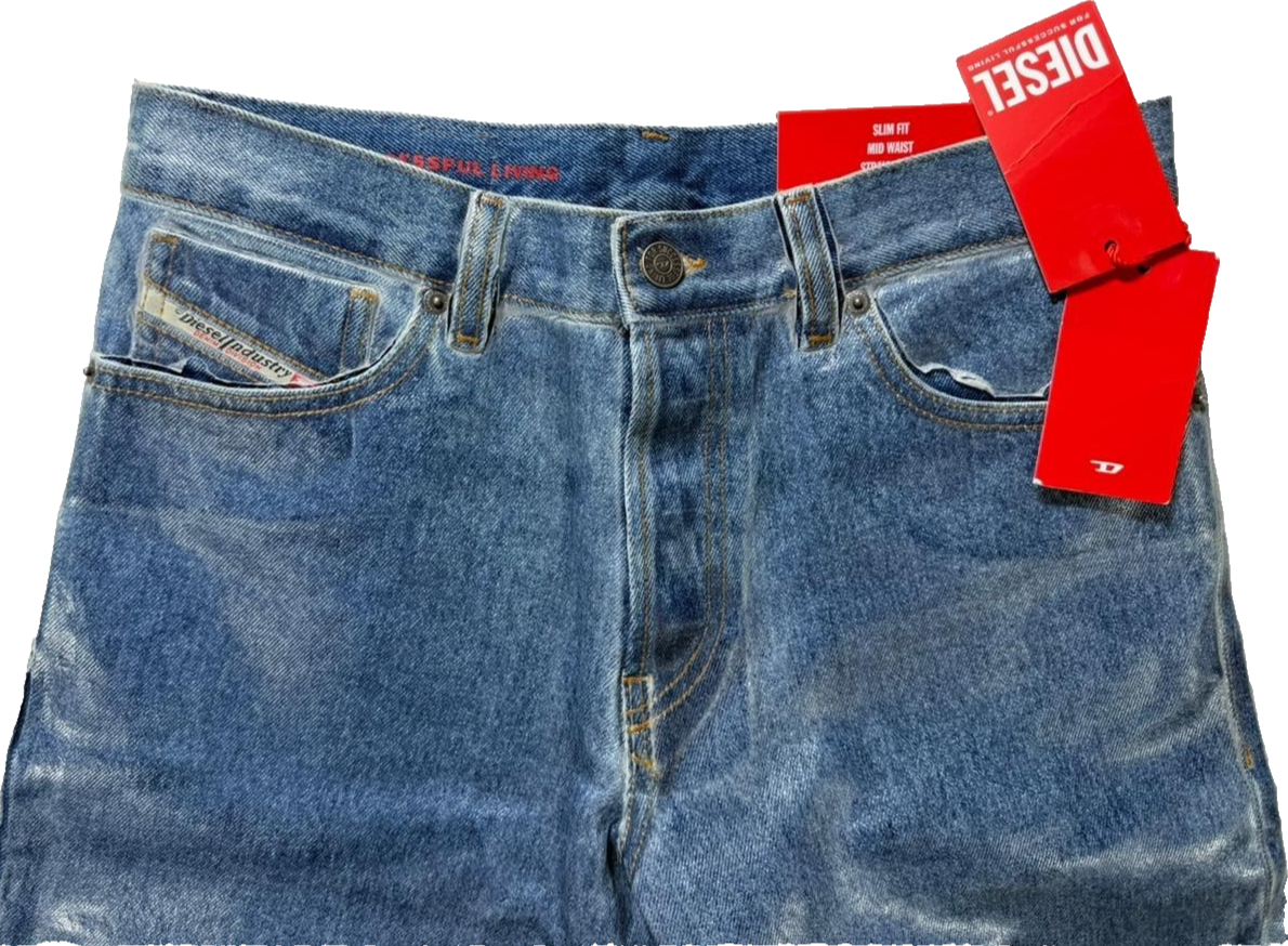 Diesel Industry Men's Slim Fit Mid Waist Straight Leg Blue Jeans Size 30 NWT