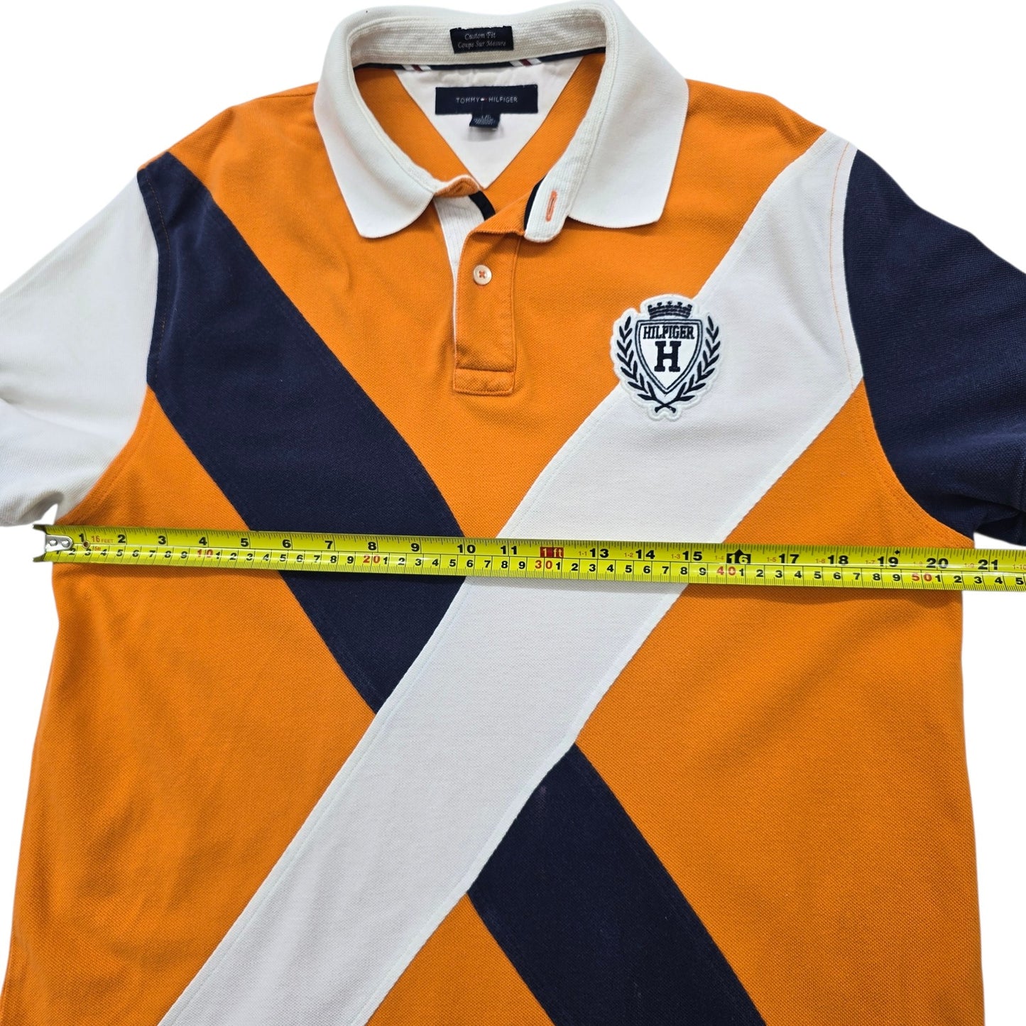 Tommy Hilfiger Men's Orange Navy White Color Block Polo L Regular