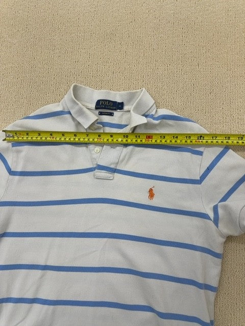 Polo Ralph Lauren Men's White Navy Stripe Short Sleeve M Custom Fit