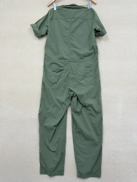 Reiko Green Worker Jumpsuit M Short Sleeve Cargo Pockets Cotton Spandex