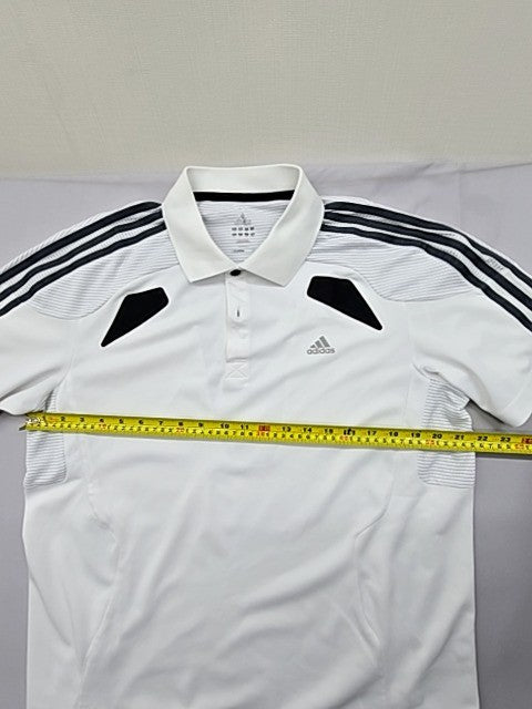 Adidas Climacool White Striped Polo Shirt Short Sleeve Fitted Unisex