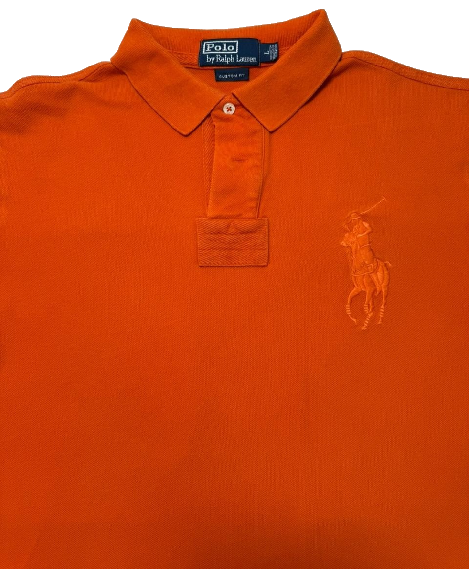 Ralph Lauren Polo Shirt Custom Fit Orange Big Pony Men's Size L
