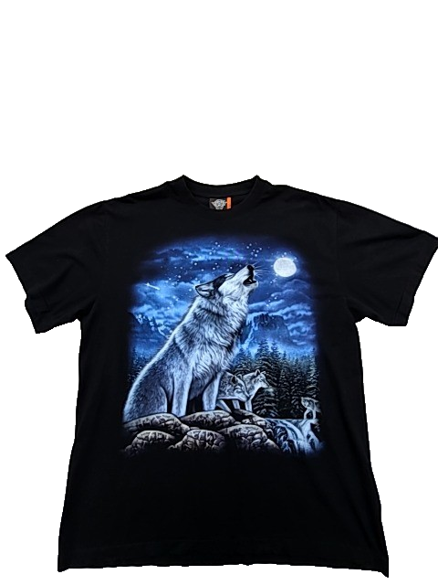 Rock Eagle Men's Glow Wolf Howling Moon Black T-Shirt XL Vintage
