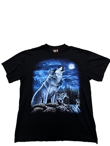 Rock Eagle Men's Glow Wolf Howling Moon Black T-Shirt XL Vintage