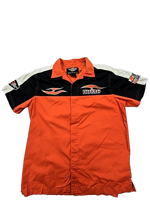 Harley-Davidson Men's Orange Flame Short Sleeve Button-Down Shirt Size M
