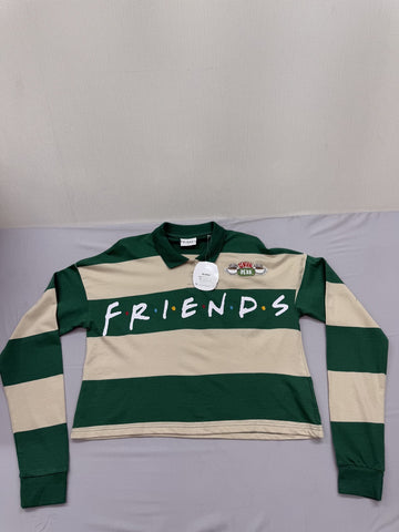 Friends TV Show Rugby Polo Shirt L Green/Cream Embroidered Logo