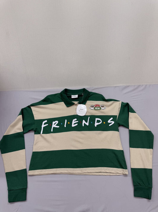 Friends TV Show Rugby Polo Shirt L Green/Cream Embroidered Logo