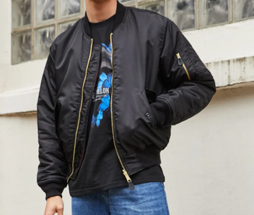 Alpha Industries Men's Ma-1 Flight Bomber Jacket Black Gold Zip L