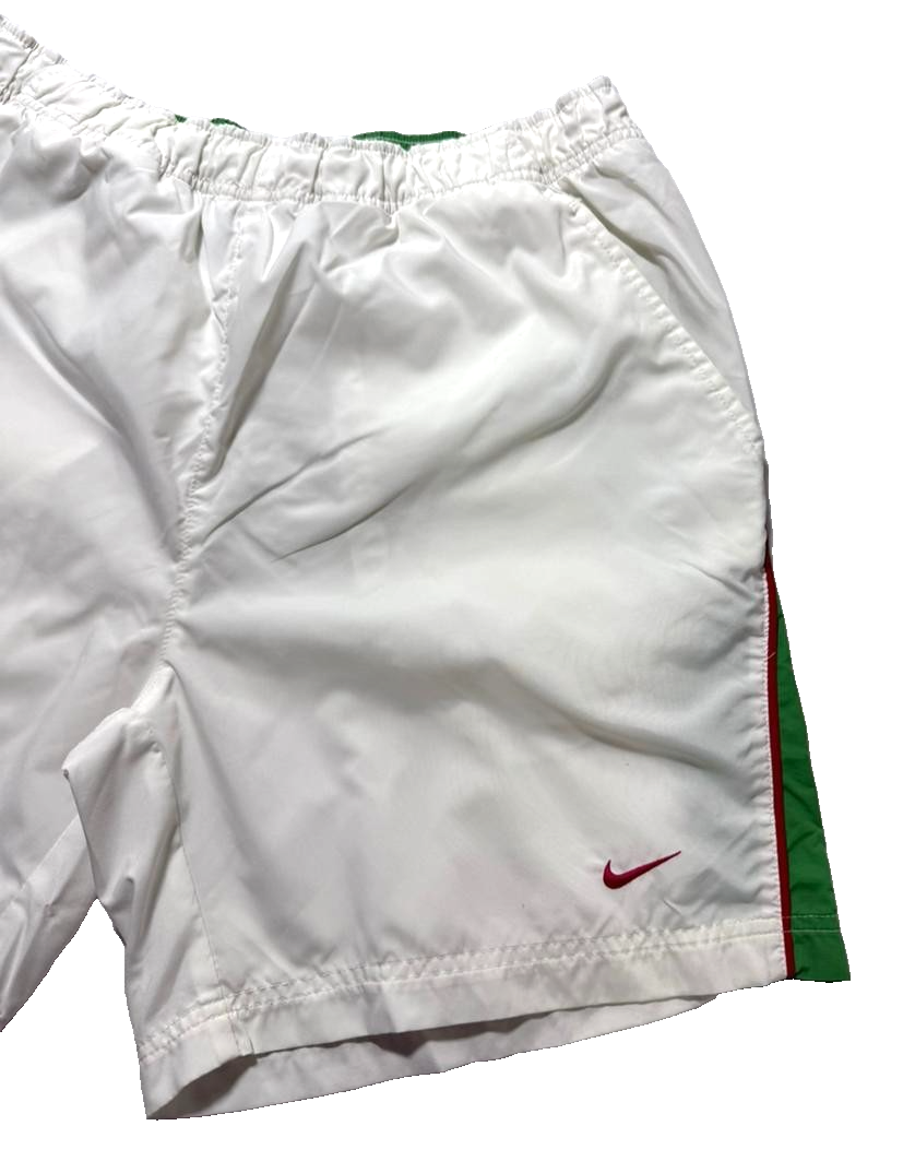Nike Athletic Shorts In White With A Red Stripe And Green Paneling - Size L