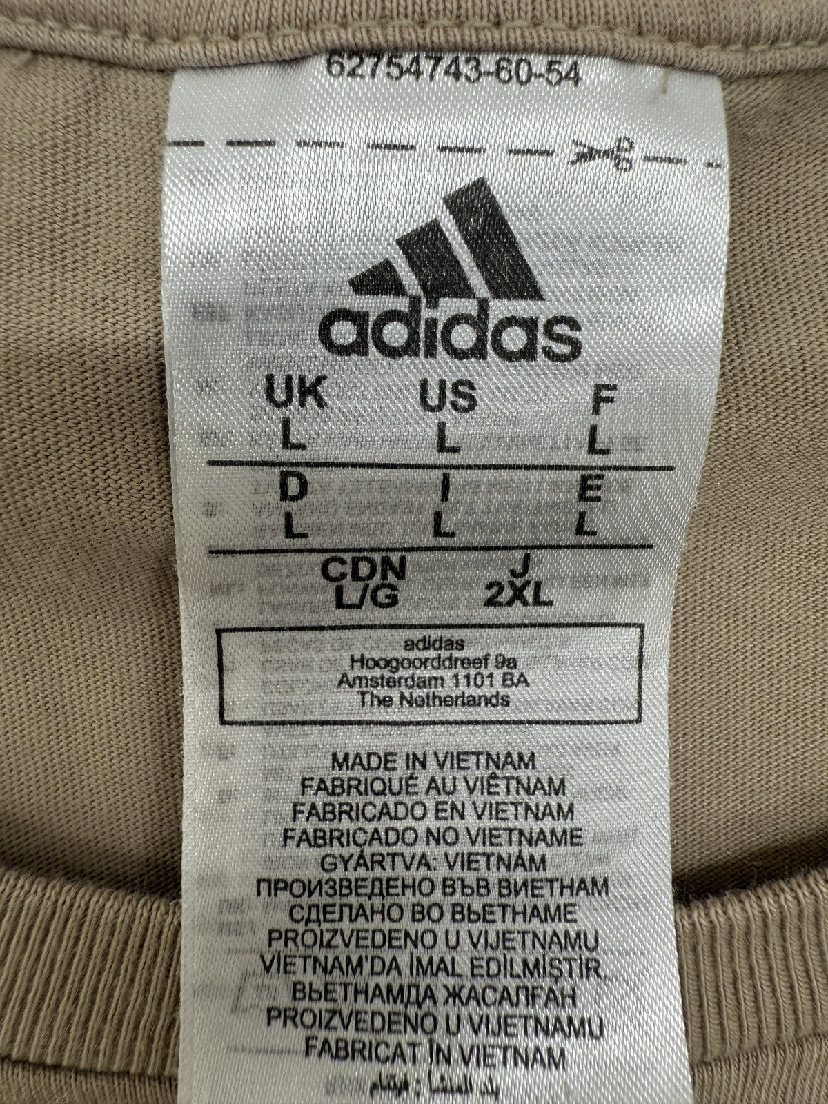 Adidas Men's Beige Cotton T-Shirt Size L Crew Neck Logo