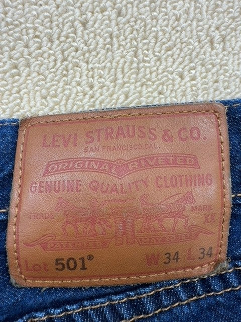 Vintage Levi's 501 Straight Jeans 34x34 Blue Rinse Men Button Fly