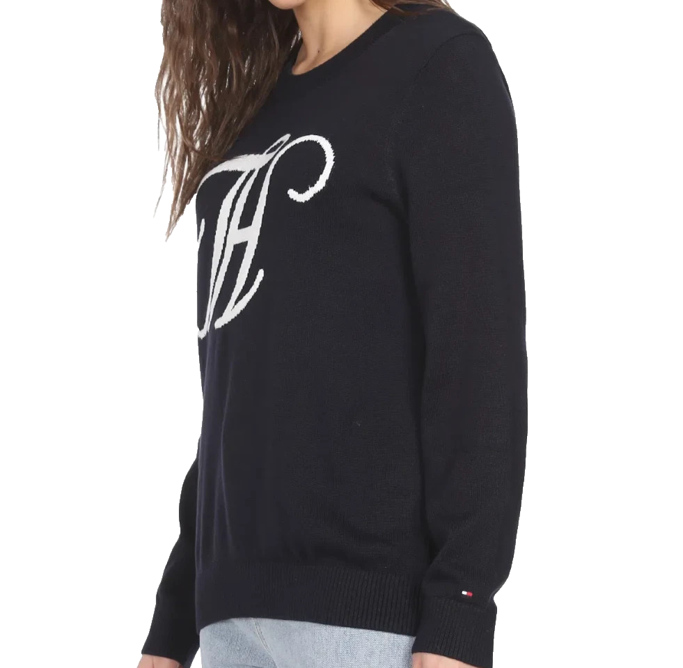 Tommy Hilfiger Navy Sweater  Big Th Logo  Crew Neck Knit Jumper | Xs| Unisex