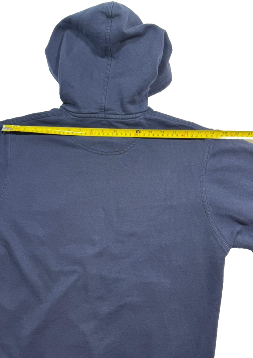 Champion Navy Blue Pullover Hoodie Small Logo Gray Lined Hood Sweatshirt Size S