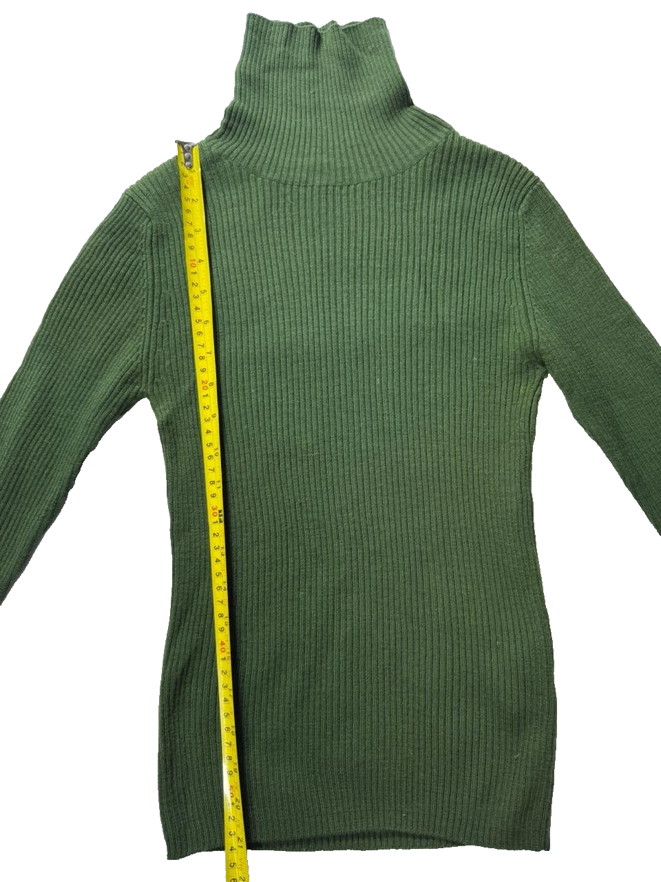Women Turtle Neck Long Sleeve Ribbed Sweater, Dark Green | M