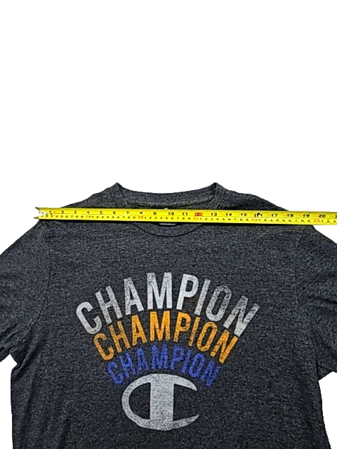 Champion Gray Graphic Print Crewneck T-Shirt Large C Logo