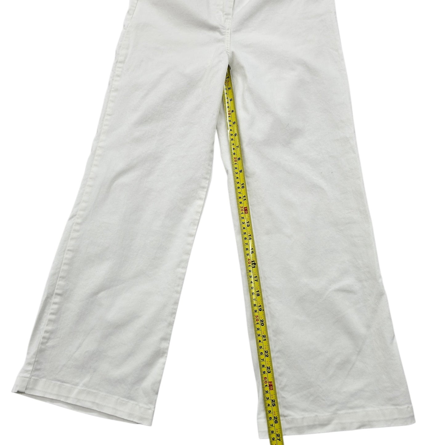 C'est Beau Women White Stretch Cotton Canvas Pants Size 12 UK Straight Leg