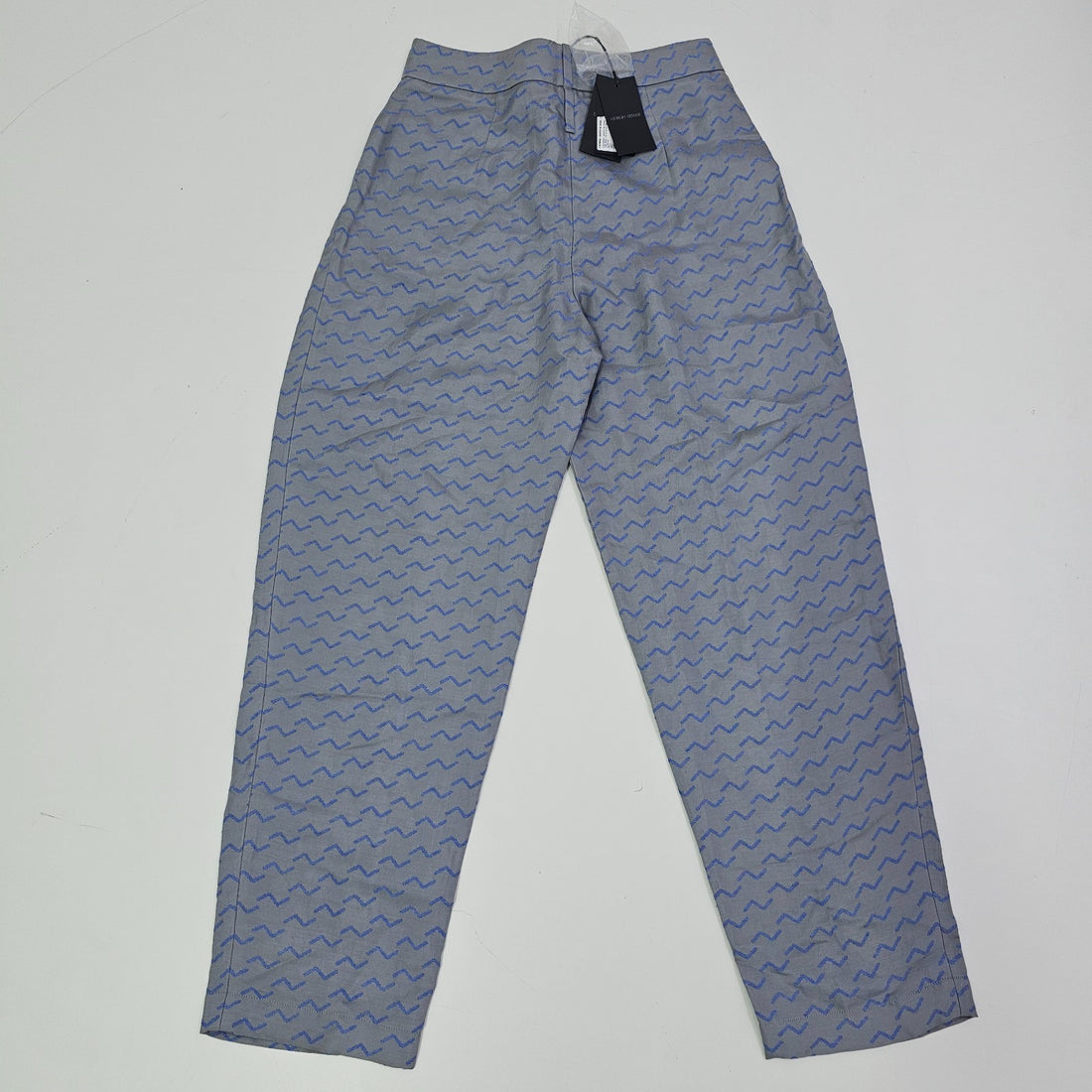 Giorgio Armani Wide-Leg Elastic Grey Trousers With Blue Wavy Pattern 40 Bnwt