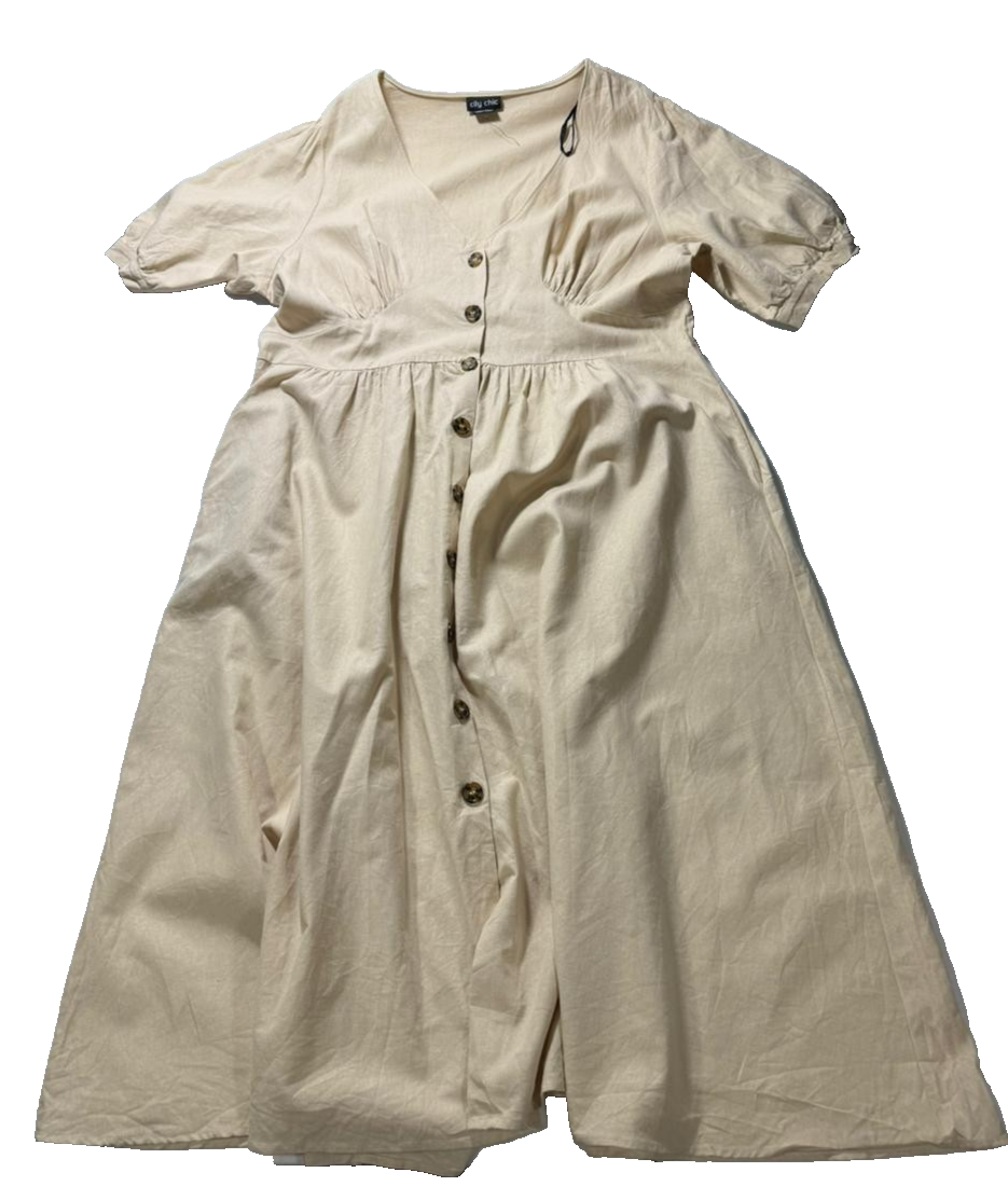 Korean Summer V-Neck Relaxed Maxi Oat Beige Dress - Size M