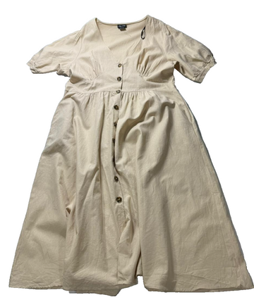 Korean Summer V-Neck Relaxed Maxi Oat Beige Dress - Size M