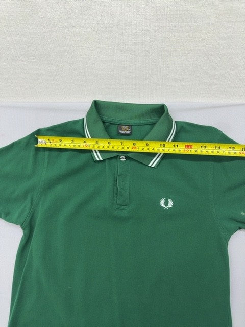 Fred Perry Green Cotton Polo Shirt Men's M Short Sleeve Button