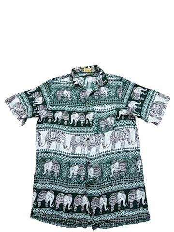 Nana Shop Unisex Green Elephant Hawaiian Shirt XL Short Sleeve