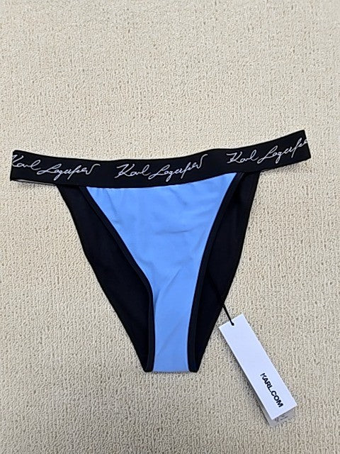 Karl Lagerfeld Women's Blue L String-Tie Swim Bottom Logo Solid