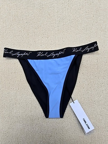 Karl Lagerfeld Women's Blue L String-Tie Swim Bottom Logo Solid