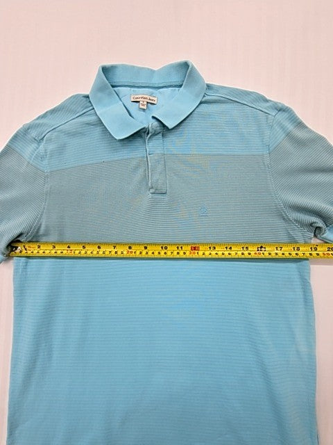 Calvin Klein Jeans Men's Light Blue Striped Polo Size S