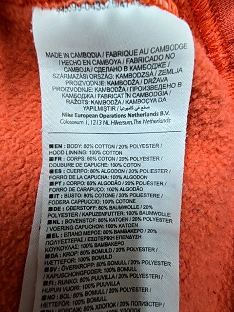 NIKE Men's Orange Just Do It Fleece Hoodie Size L