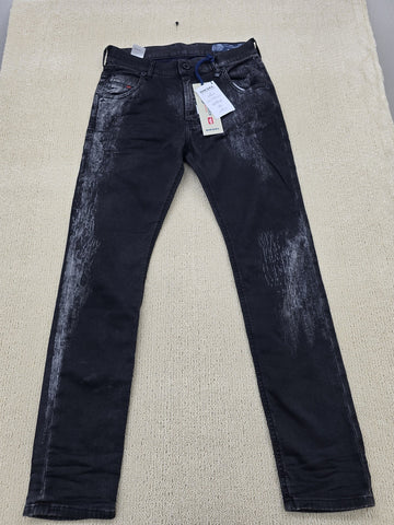 Diesel Men's Black Distressed Stretch Jeans W25 L02 069DT Straight 5Pocket