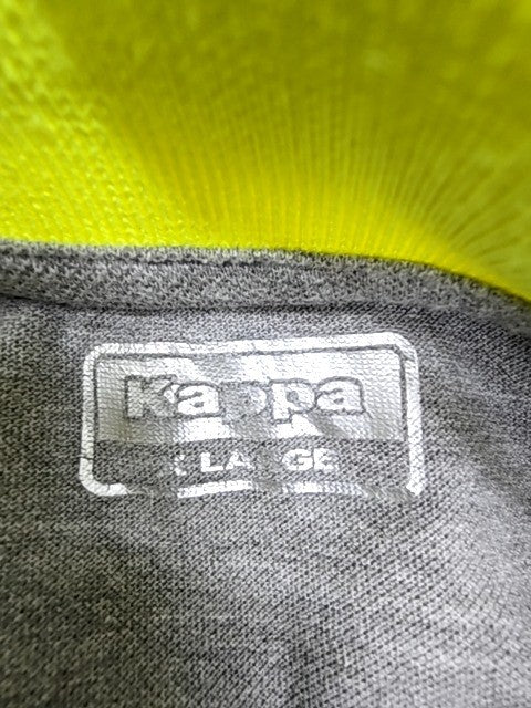 Kappa Unisex Grey Yellow Accent Cotton Polo Shirt Size L Short Sleeve