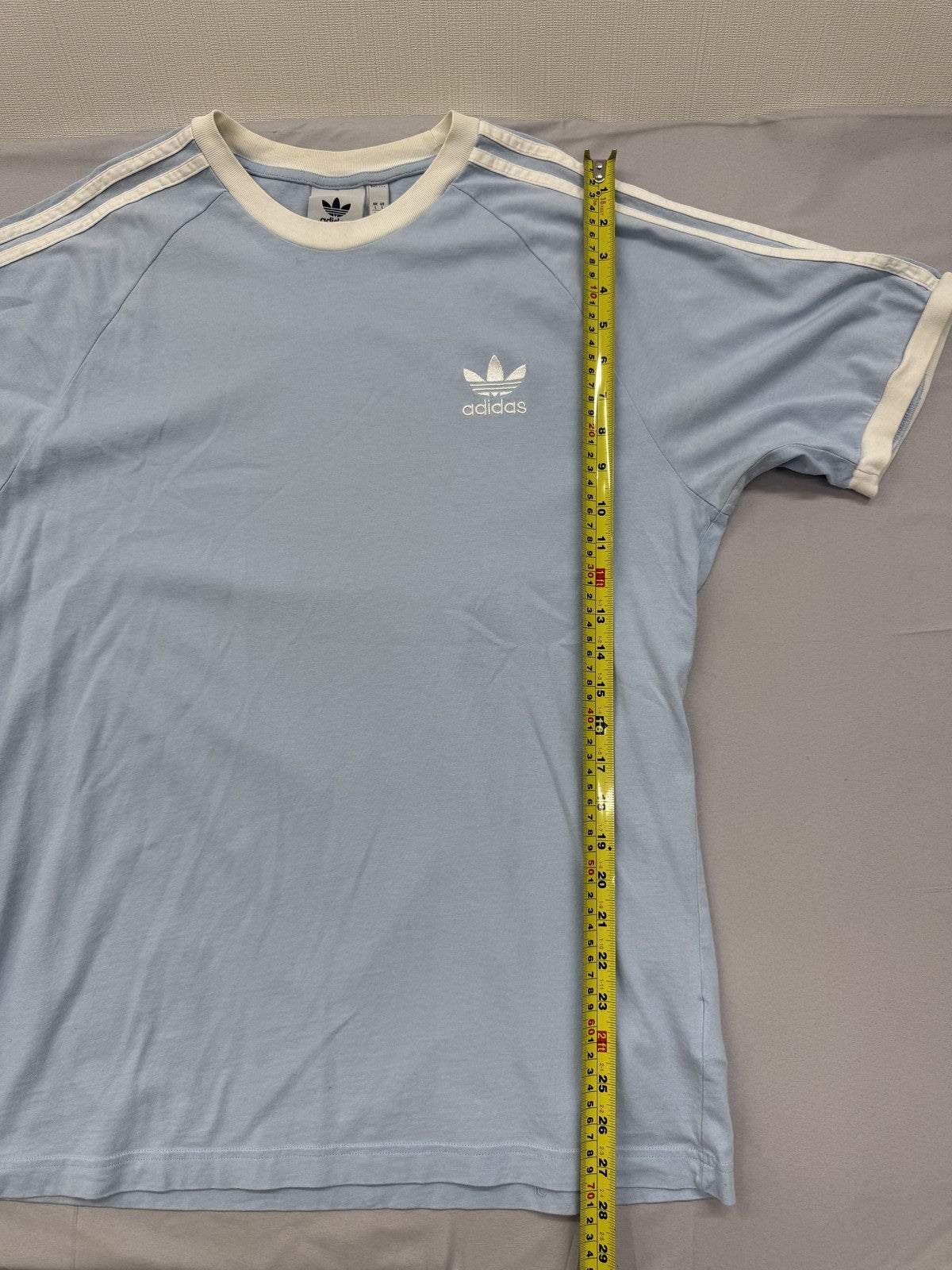 Adidas Men's Light Blue Cotton T-Shirt L Crew Neck 3-Stripe