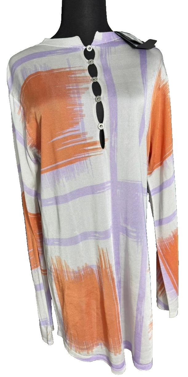 BNWT Giorgio Armani Orange Purple Grid Print Jersey Button V-Neck - Size 42