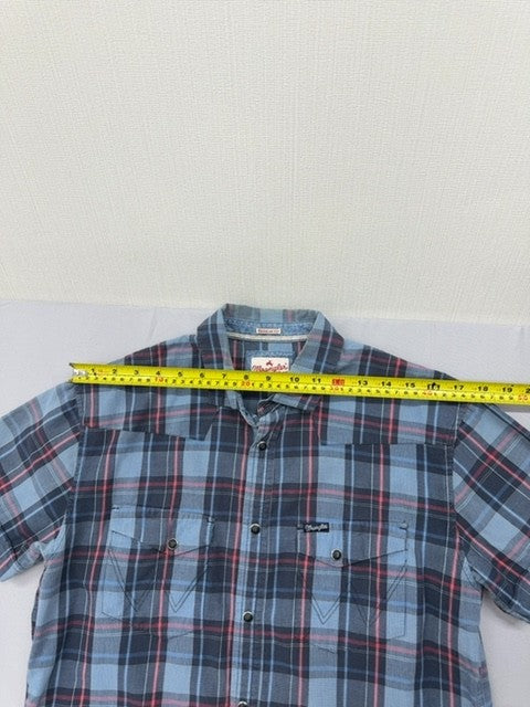 Wrangler 1947 Men's M Blue Plaid Western Short Sleeve Pearl Snap Shirt