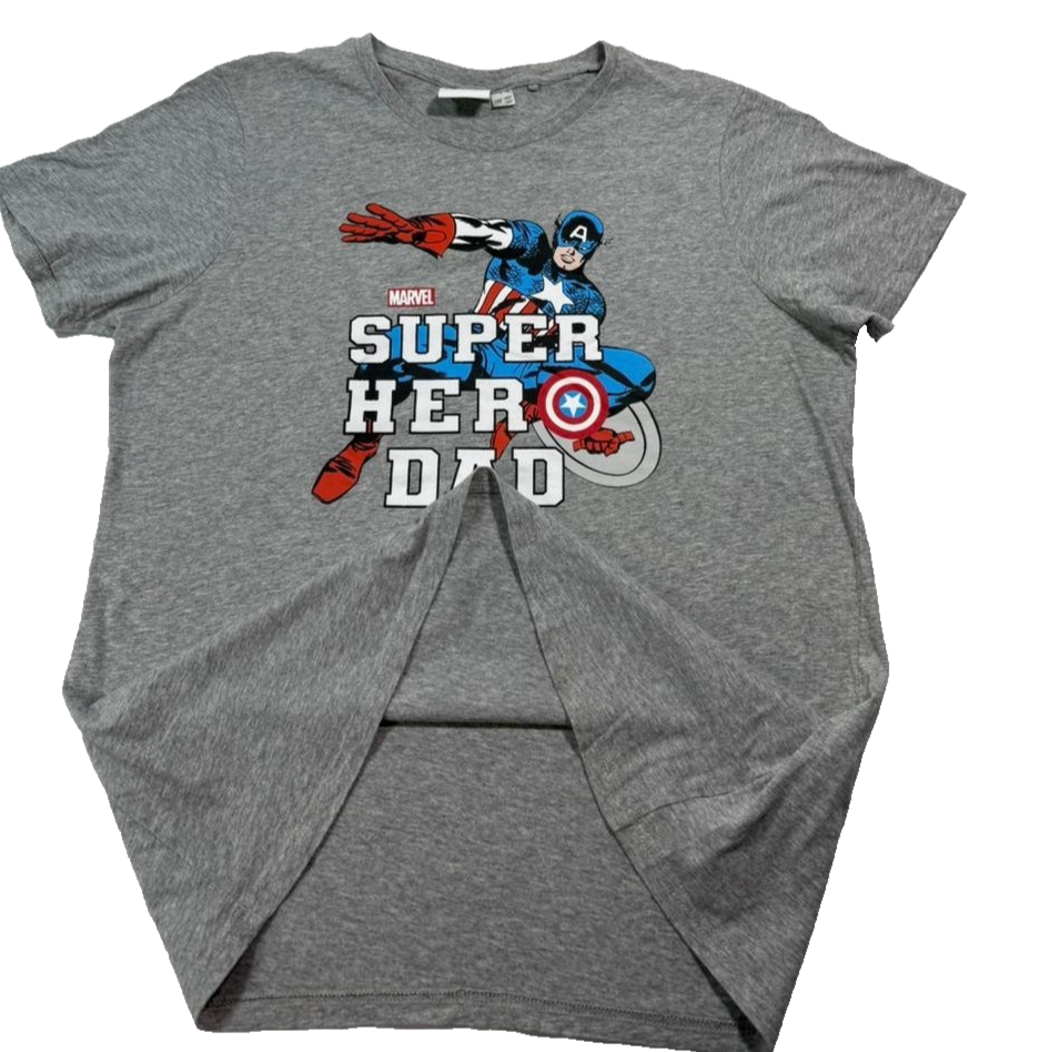 Marvel Captain America Super Hero Dad T-Shirt Grey Short Sleeve Crew Neck Size L